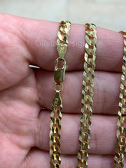 Solid 925 14k Gold Over 925 Sterling Silver Flat Cuban 4mm Necklace, Solid Flat Miami Cuban Curb Link Chain, 4mm Necklace Chain, Gift