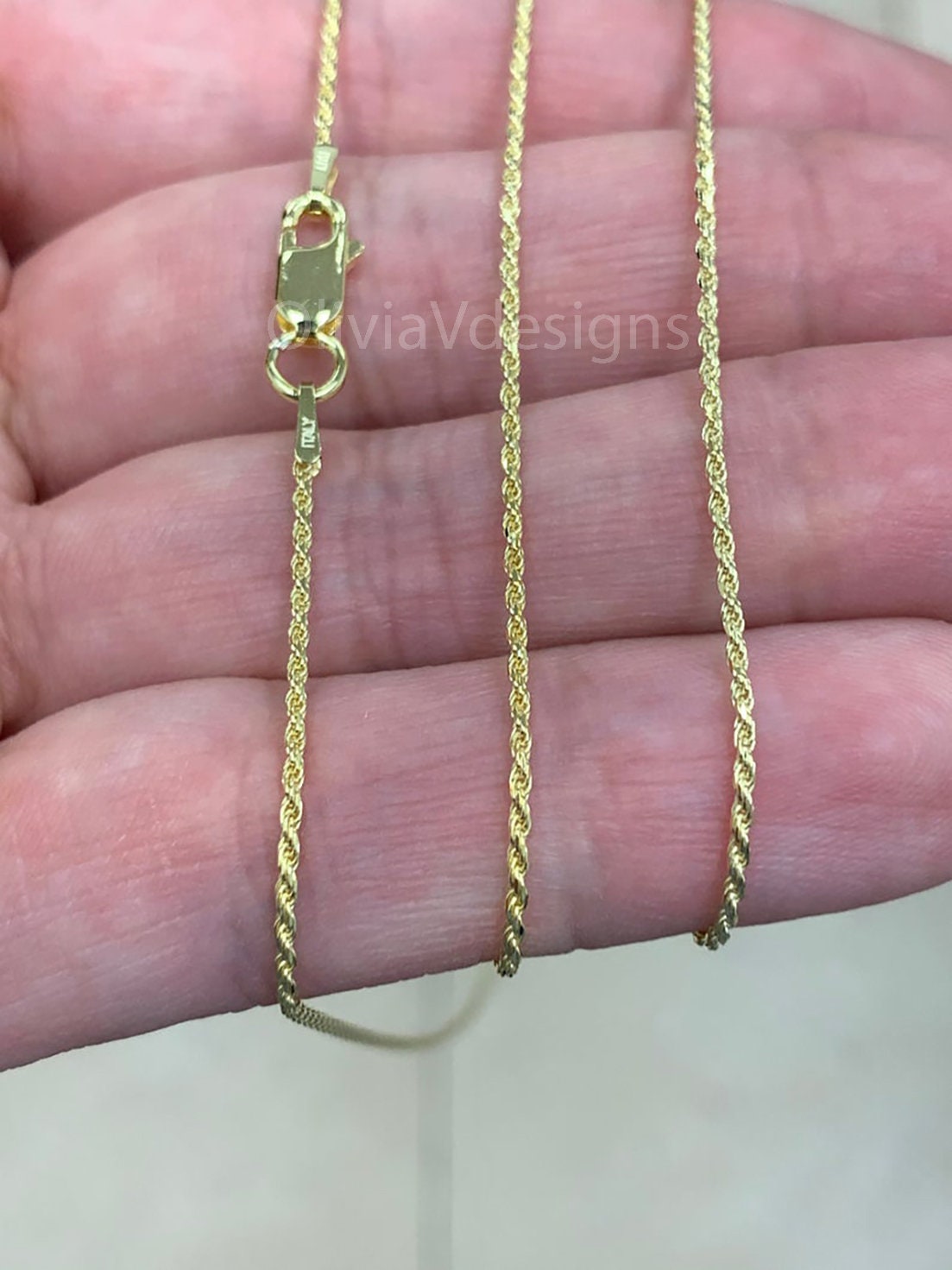 Solid 925 Sterling Silver 14K Gold Vermeil Italian Rope Chain, 1.2mm  Diamond Cut, Necklace, Made in Italy, Gift For Him, Gift For Her