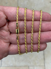 Solid 925 Sterling Silver 14K Gold Vermeil Italian Rope Chain, 2.5mm, Diamond Cut, Necklace, Made in Italy, Gift For Him, Gift For Her