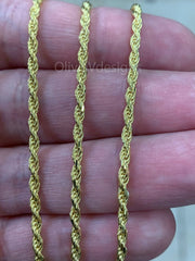 Solid 925 Sterling Silver 14K Gold Vermeil Italian Rope Chain, 2.5mm, Diamond Cut, Necklace, Made in Italy, Gift For Him, Gift For Her