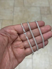 Solid 925 Sterling Silver 2.5mm Franco Wheat  Foxtail Chain 16'' 18'' 20'' 22'' 24'' 30'' , Made In Italy, Genuine Sterling Silver