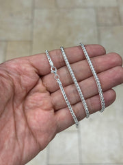 Solid 925 Sterling Silver 2.5mm Franco Wheat  Foxtail Chain 16'' 18'' 20'' 22'' 24'' 30'' , Made In Italy, Genuine Sterling Silver
