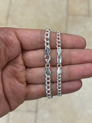 Solid 925 Sterling Silver 4mm 5mm Double Link Charm Bracelet And Anklet, Made in Italy, Lengths: 7” 8” 9”