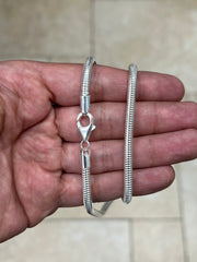 Solid 925 Sterling Silver 4mm Round Snake Chain Necklace. Real Round Snake, Flexible Snake, Solid 925, All Sizes