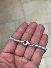 Solid 925 Sterling Silver 4mm Round Snake Chain Necklace. Real Round Snake, Flexible Snake, Solid 925, All Sizes