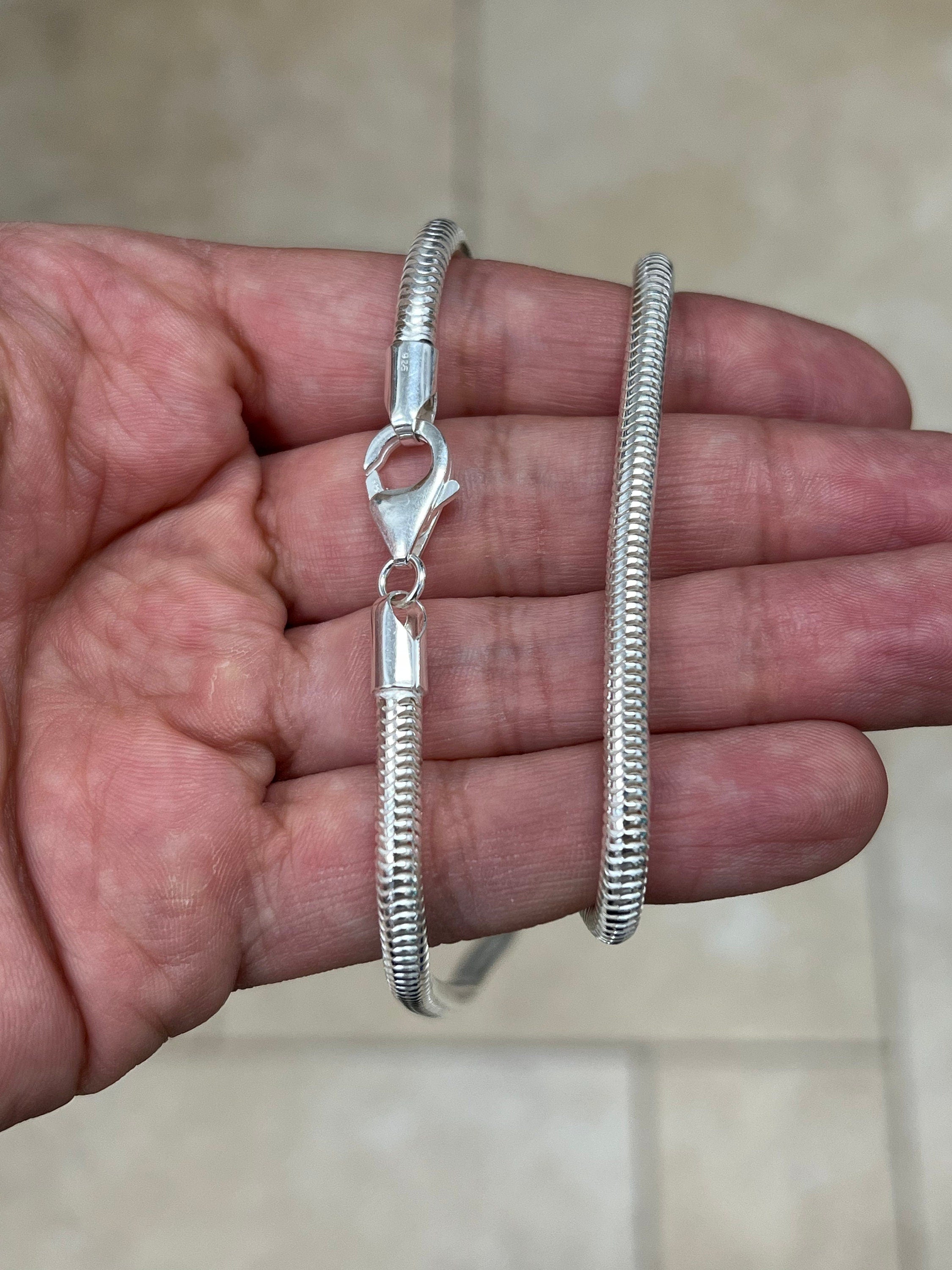 Solid 925 Sterling Silver 4mm Round Snake Chain Necklace. Real Round Snake, Flexible Snake, Solid 925, All Sizes