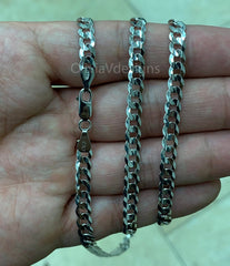 Solid 925 Sterling Silver  5mm Flat Cuban Italian Chain Necklace, Solid Flat Miami Cuban Curb Link Chain, 5mm Necklace Chain, Gift For Him