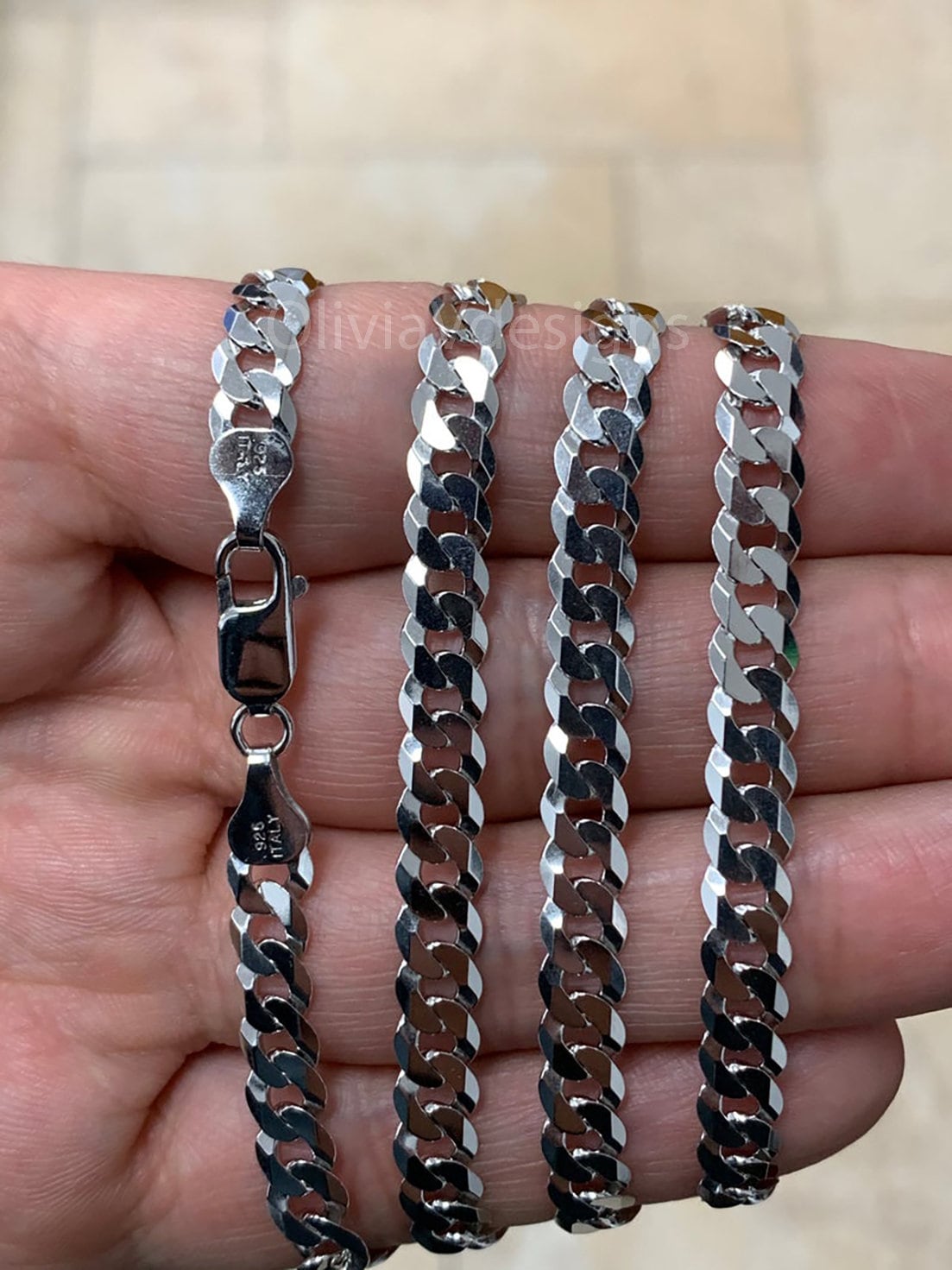 Solid 925 Sterling Silver 6mm Flat Cuban Italian Chain Necklace Bracelet Solid Flat Miami Cuban Curb Link Chain, Necklace, Gift For Him