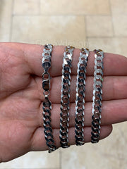 Solid 925 Sterling Silver 6mm Flat Cuban Italian Chain Necklace Bracelet Solid Flat Miami Cuban Curb Link Chain, Necklace, Gift For Him