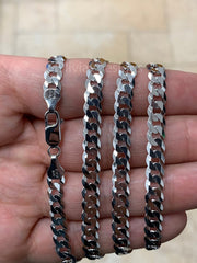 Solid 925 Sterling Silver 6mm Flat Cuban Italian Chain Necklace Bracelet Solid Flat Miami Cuban Curb Link Chain, Necklace, Gift For Him