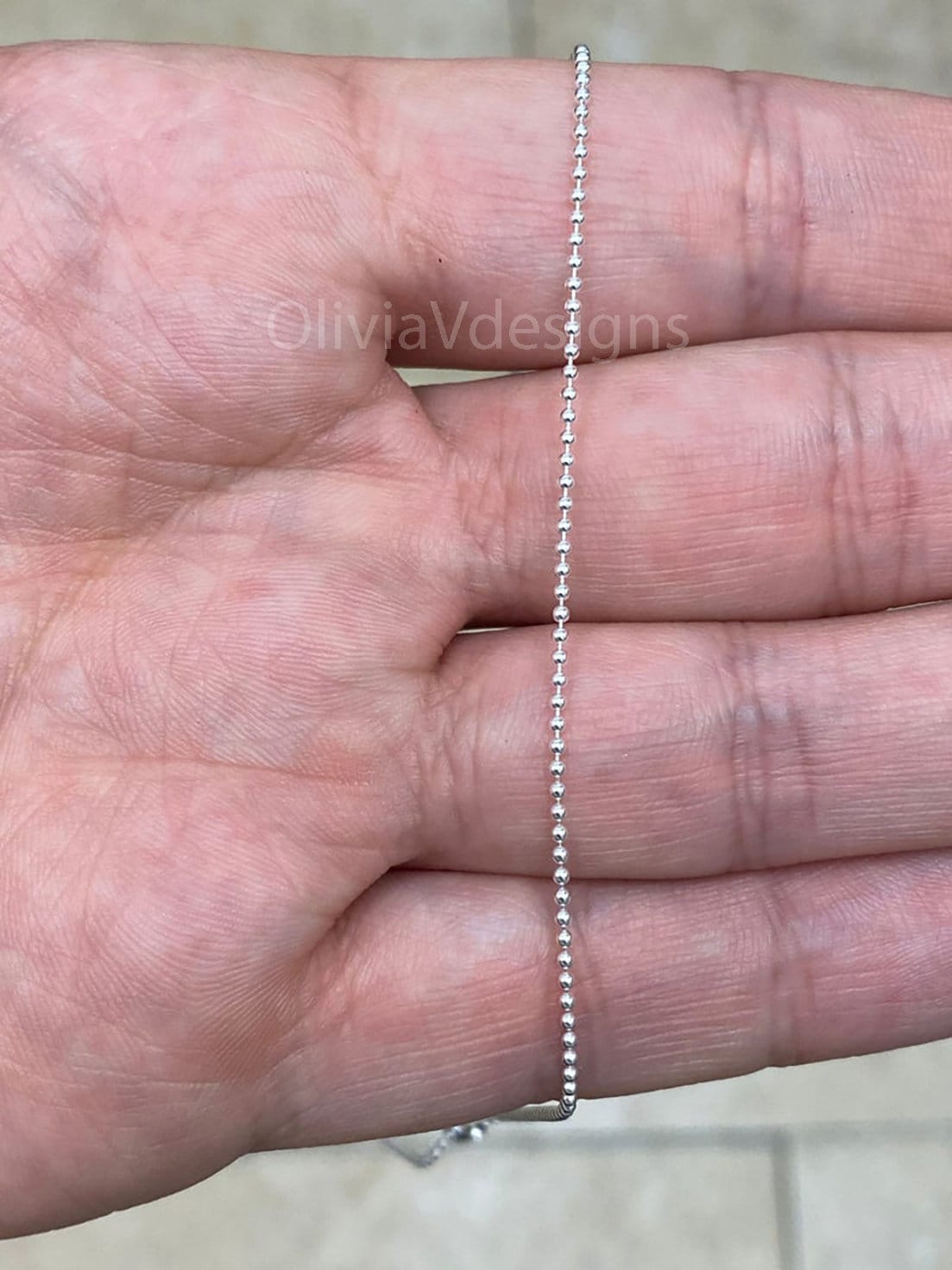Solid 925 Sterling Silver Adjustable Ball Bead Chain 1mm Necklace, Dog Tag , 925 Sterling Silver