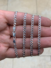 Solid 925 Sterling Silver Flat Cuban 3.5mm Necklace, Solid Flat Miami Cuban Curb Link Chain, 3.5mm Necklace Chain, Gift, P.lux