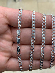 Solid 925 Sterling Silver Flat Cuban 3.5mm Necklace, Solid Flat Miami Cuban Curb Link Chain, 3.5mm Necklace Chain, Gift, P.lux