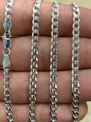 Solid 925 Sterling Silver Flat Cuban 3.5mm Necklace, Solid Flat Miami Cuban Curb Link Chain, 3.5mm Necklace Chain, Gift, P.lux