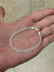 Solid 925 Sterling Silver Italian 4mm Double Link Charm Bracelet And Anklet, Made in Italy, Lengths: 7” 8” 9”