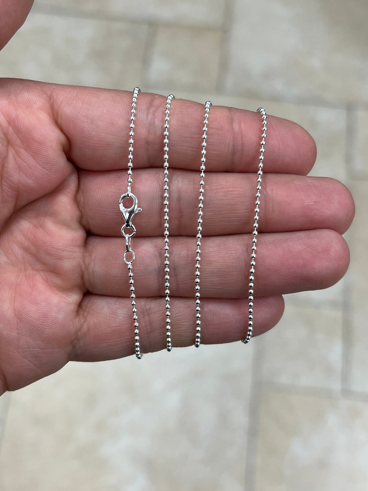 Solid 925 Sterling Silver Italian Ball Bead Chain 1.50mm Necklace, Made in Italy Chains For Men, Necklace for Charms, Dog Tag Necklace