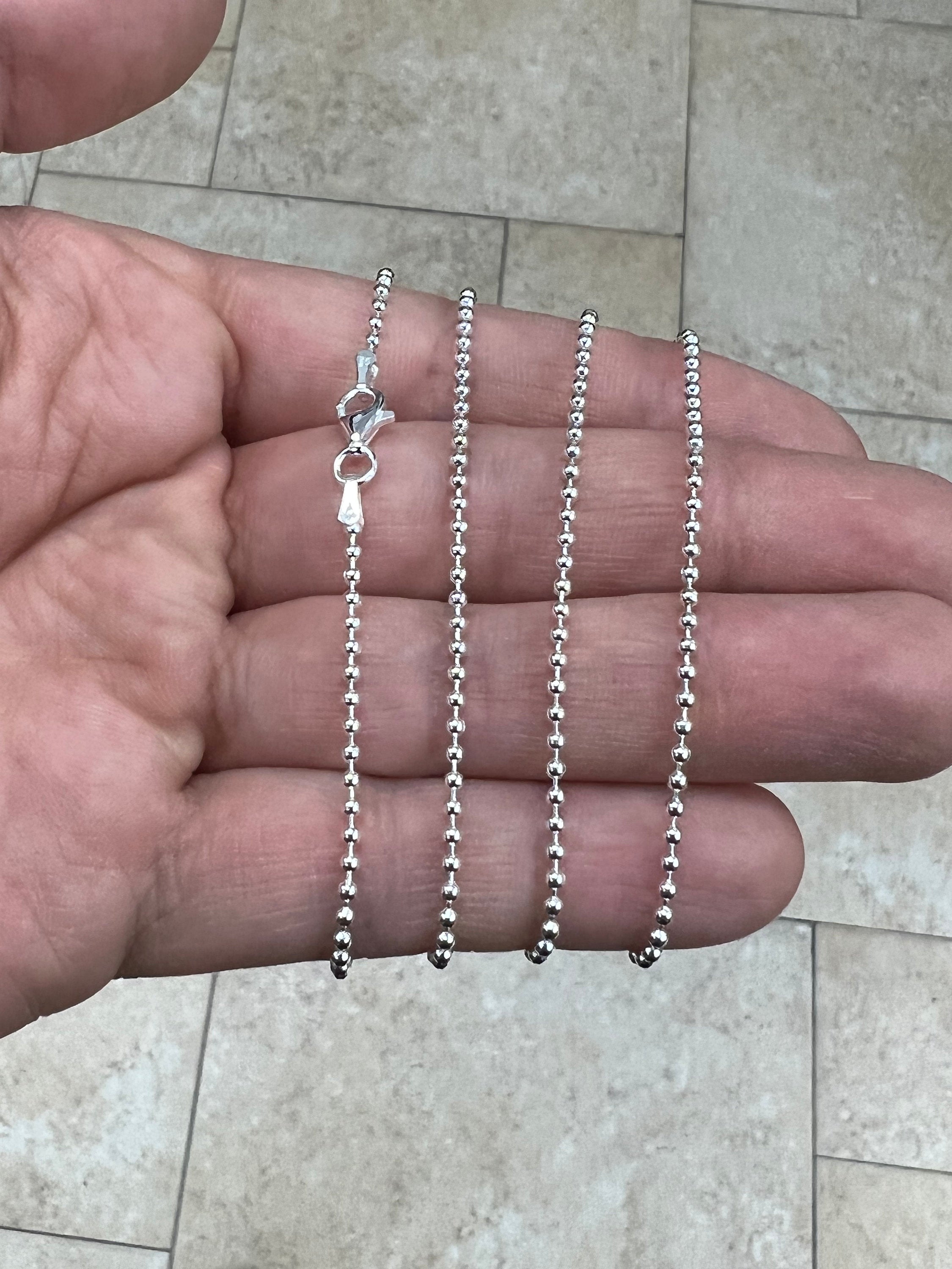 Solid 925 Sterling Silver Italian Ball Bead Chain 1.80mm Necklace, Made in Italy Chains For Men, Necklace for Charms, Dog Tag Necklace