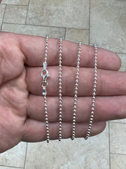 Solid 925 Sterling Silver Italian Ball Bead Chain 1.80mm Necklace, Made in Italy Chains For Men, Necklace for Charms, Dog Tag Necklace