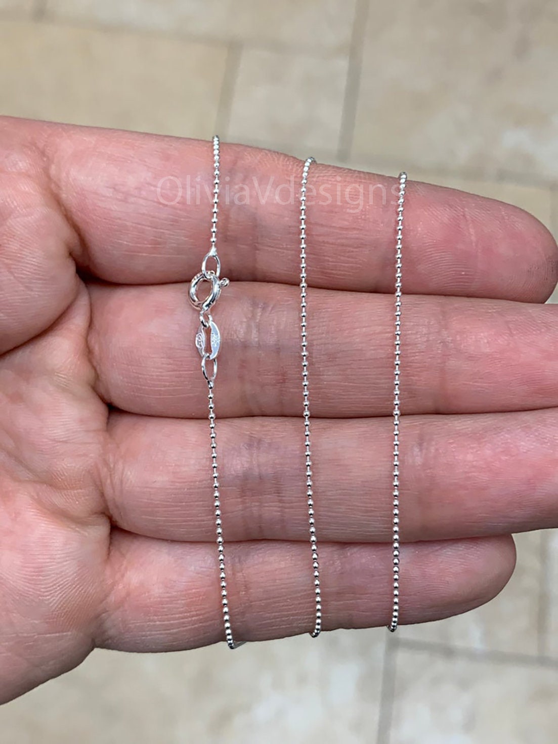 Solid 925 Sterling Silver Italian Ball Bead Chain 1mm Necklace, Made in Italy Chains For Men,Necklace for Charms, Dog Tag Necklace