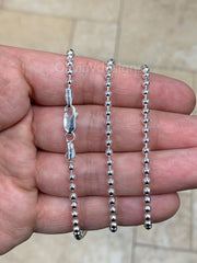 Solid 925 Sterling Silver Italian Ball Bead Chain 3mm Necklace, Made in Italy Chains For Men, Necklace for Charms, Dog Tag Necklace