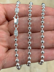 Solid 925 Sterling Silver Italian Ball Bead Chain 4mm Necklace, Made in Italy Chains For Men, Necklace for Charms, Dog Tag Necklace