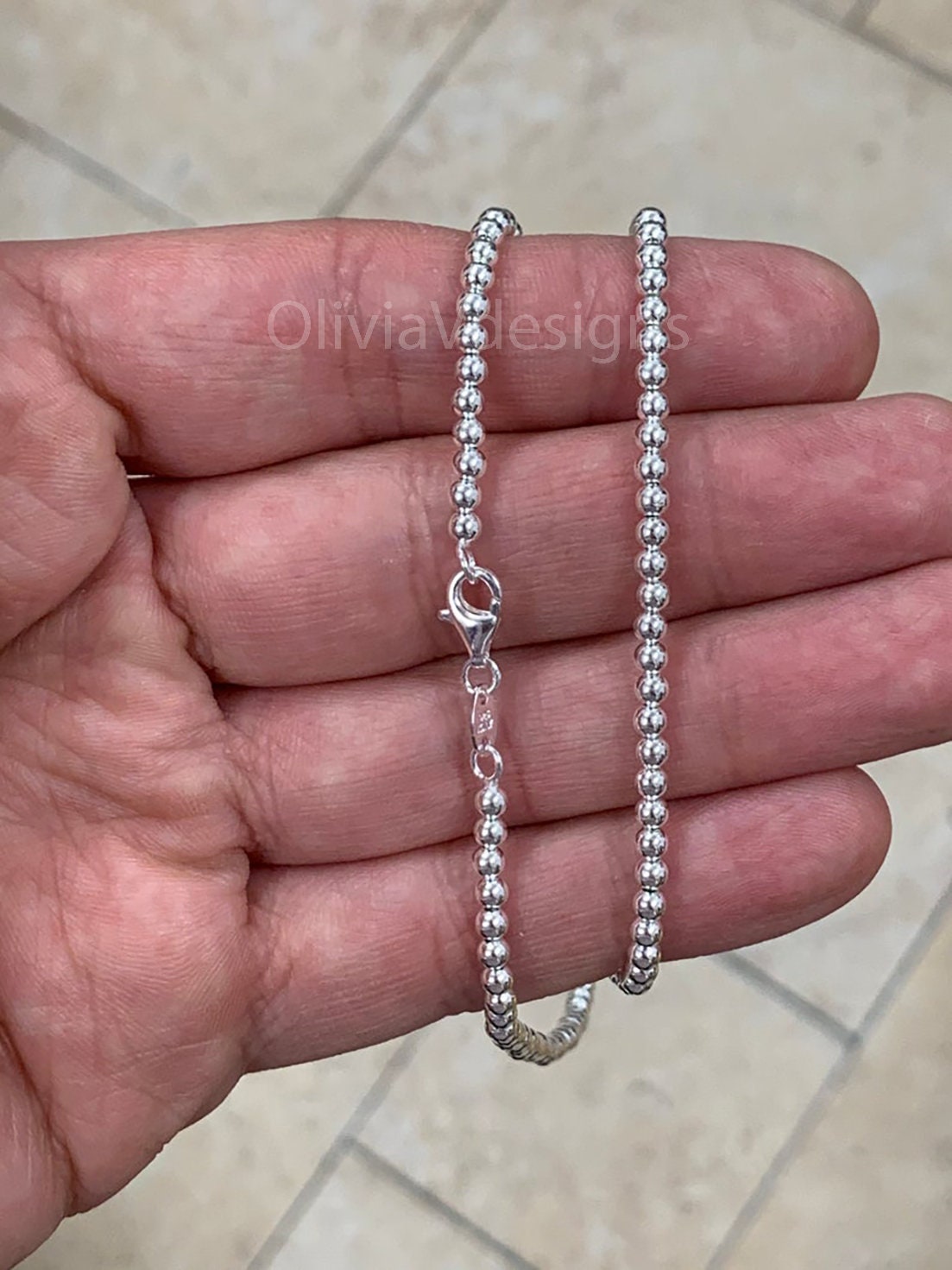 Solid 925 Sterling Silver Italian Ball Bead Chain Necklace, Made in Italy 3mm, Sterling Silver Ball Chain, Ball Necklace Chain