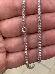 Solid 925 Sterling Silver Italian Ball Bead Chain Necklace, Made in Italy 3mm, Sterling Silver Ball Chain, Ball Necklace Chain