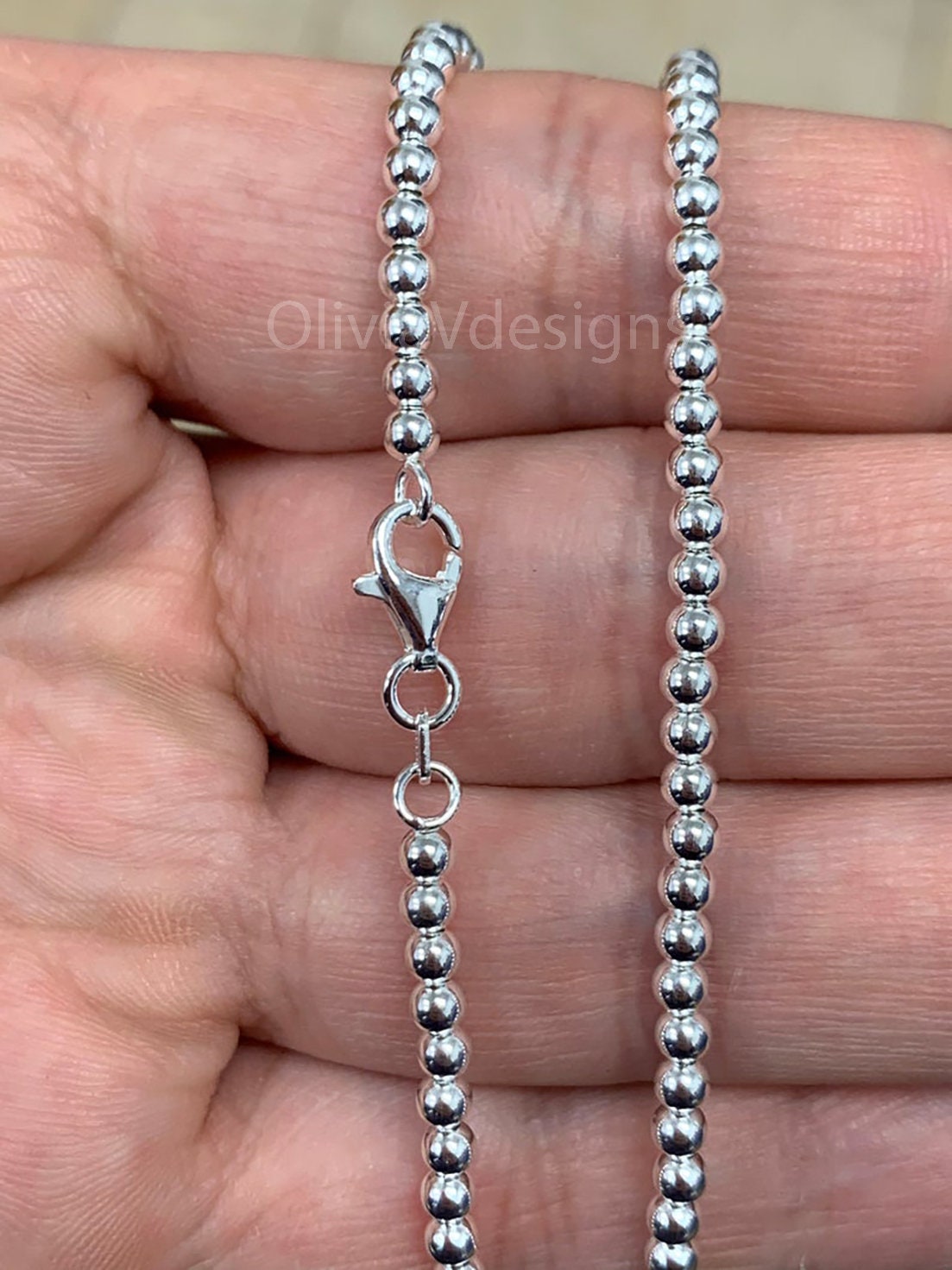 Solid 925 Sterling Silver Italian Ball Bead Chain Necklace, Made in Italy, 4mm , Sterling Silver Ball Chain, Ball Necklace Chain