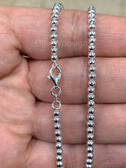 Solid 925 Sterling Silver Italian Ball Bead Chain Necklace, Made in Italy, 4mm , Sterling Silver Ball Chain, Ball Necklace Chain
