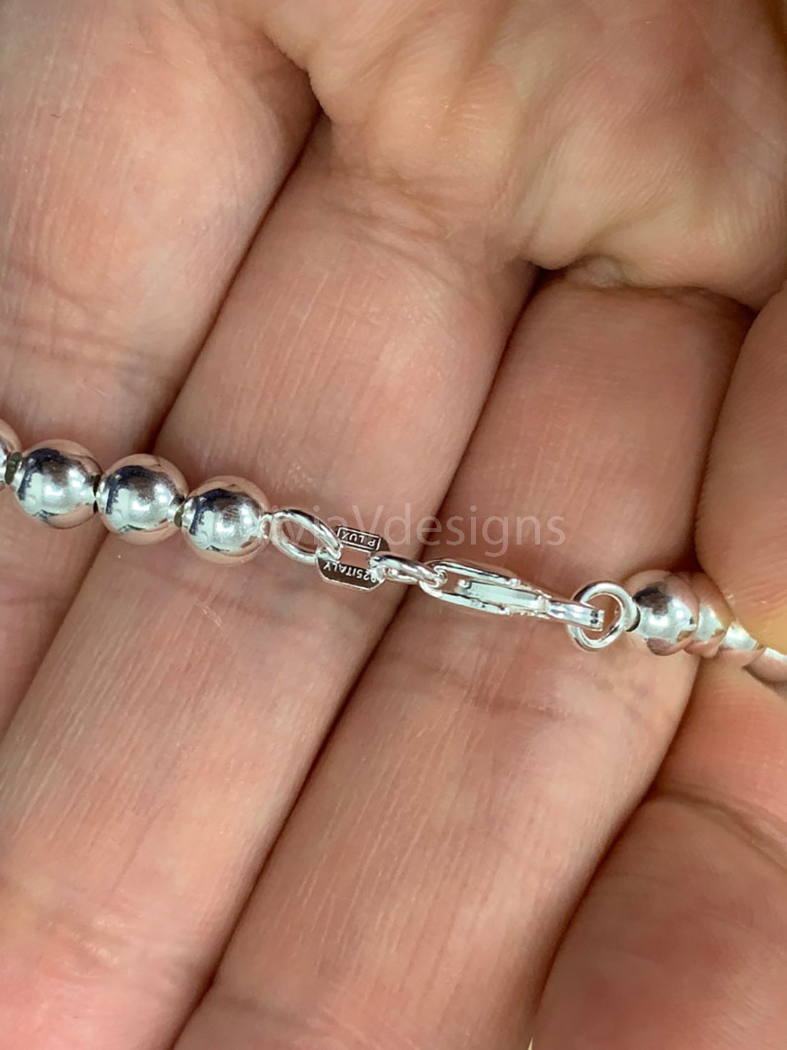 Solid 925 Sterling Silver Italian Ball Bead Chain Necklace, Made in Italy,  5mm Sterling Silver Ball Chain, Ball Necklace Chain