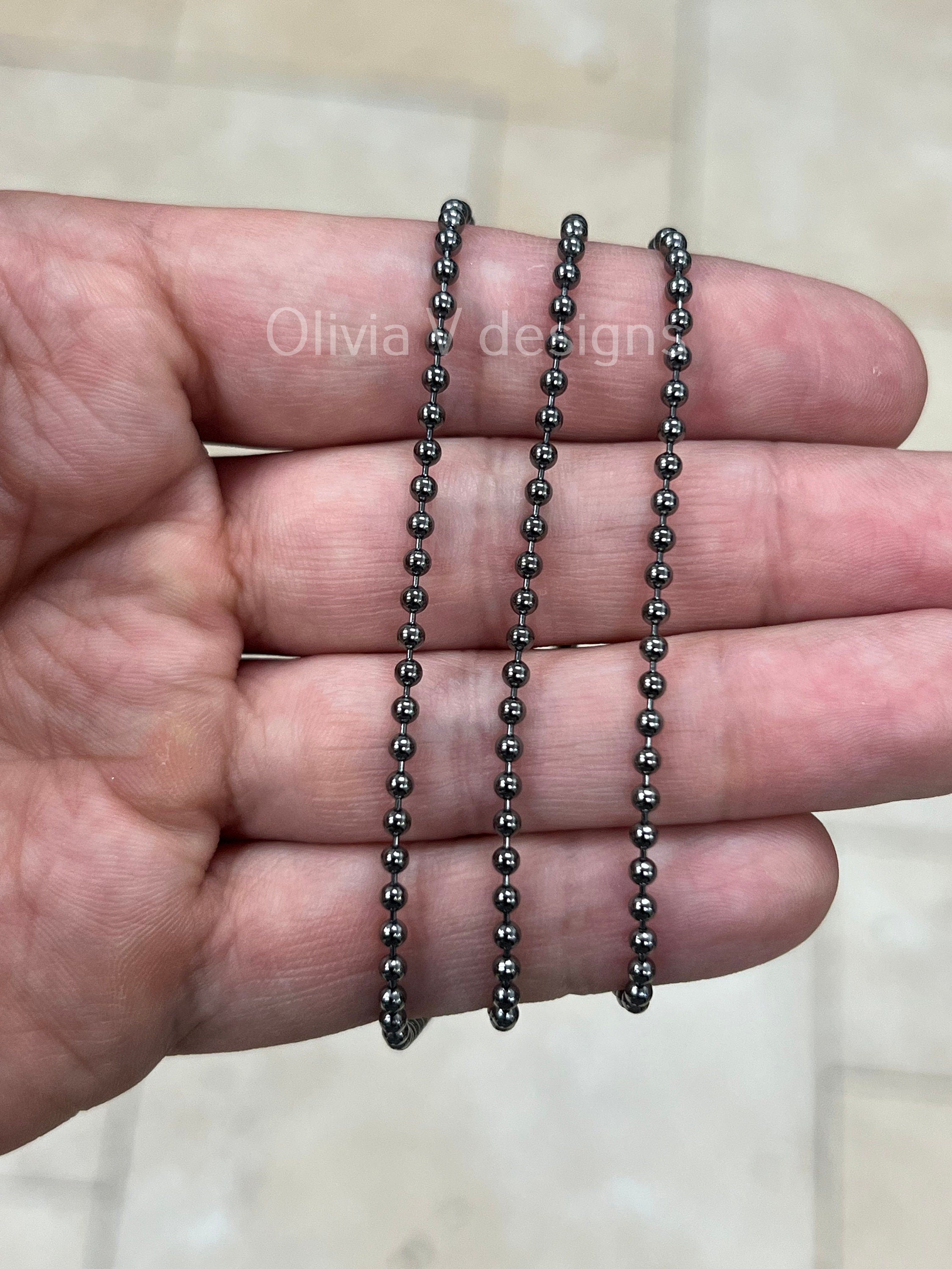 Solid 925 Sterling Silver Italian Black Rhodium Ball Bead Chain 2mm Necklace, Made in Italy Chains For Men, Necklace, Dog Tag Necklace