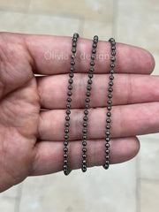 Solid 925 Sterling Silver Italian Black Rhodium Ball Bead Chain 2mm Necklace, Made in Italy Chains For Men, Necklace, Dog Tag Necklace