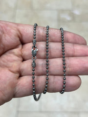 Solid 925 Sterling Silver Italian Black Rhodium Ball Bead Chain 2mm Necklace, Made in Italy Chains For Men, Necklace, Dog Tag Necklace
