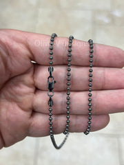 Solid 925 Sterling Silver Italian Black Rhodium Ball Bead Chain 2mm Necklace, Made in Italy Chains For Men, Necklace, Dog Tag Necklace