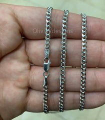 Solid 925 Sterling Silver Italian Chain Necklace, Solid Miami Cuban Curb Link Chain, 3.2mm Necklace Chain, Gift For Him, Cuban Link Chain