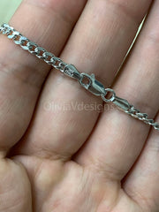 Solid 925 Sterling Silver Italian Chain Necklace, Solid Miami Cuban Curb Link Chain, 3.2mm Necklace Chain, Gift For Him, Cuban Link Chain