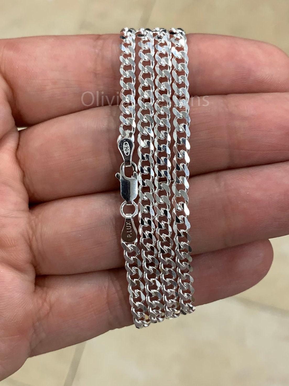 3.7mm Solid 925 Sterling Silver Italian Chain Necklace, Solid Miami Cuban Curb Link Chain, Necklace Chain, Gift For Him, Cuban Link Necklace