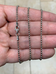 Solid 925 Sterling Silver Italian OXIDIZED Ball Bead Chain 2mm Necklace, Made in Italy Chains For Men,Necklace for Charms, Dog Tag Necklace