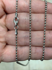 Solid 925 Sterling Silver Italian OXIDIZED Ball Bead Chain 2mm Necklace, Made in Italy Chains For Men,Necklace for Charms, Dog Tag Necklace