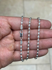 Solid 925 Sterling Silver Italian Oval Bead Chain 3mm Necklace, Made in Italy Chains For Men, Necklace for Charms, Dog Tag Necklace