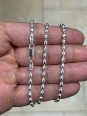 Solid 925 Sterling Silver Italian Oval Bead Chain 3mm Necklace, Made in Italy Chains For Men, Necklace for Charms, Dog Tag Necklace