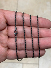 Solid 925 Sterling Silver Italian Rope Black Rhodium Chain, 1.5mm, Diamond Cut, Necklace, Made in Italy, Gift For Him, Rope Necklace, Black