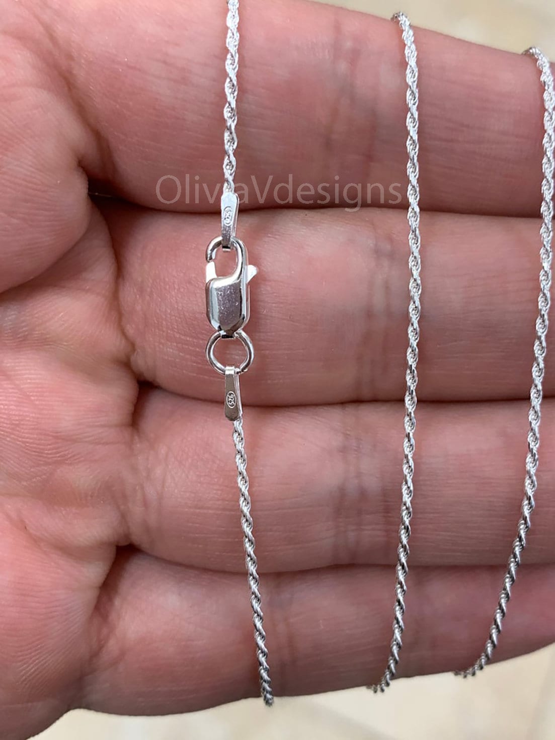Solid 925 Sterling Silver Italian Rope Chain, 1.2mm, Diamond Cut, Necklace, Made in Italy, Gift For Him, Gift For Her, Rope Necklace
