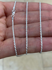 Solid 925 Sterling Silver Italian Rope Chain, 1.3mm, Diamond Cut, Necklace, Made in Italy, Gift For Him, Gift For Her, Rope Necklace