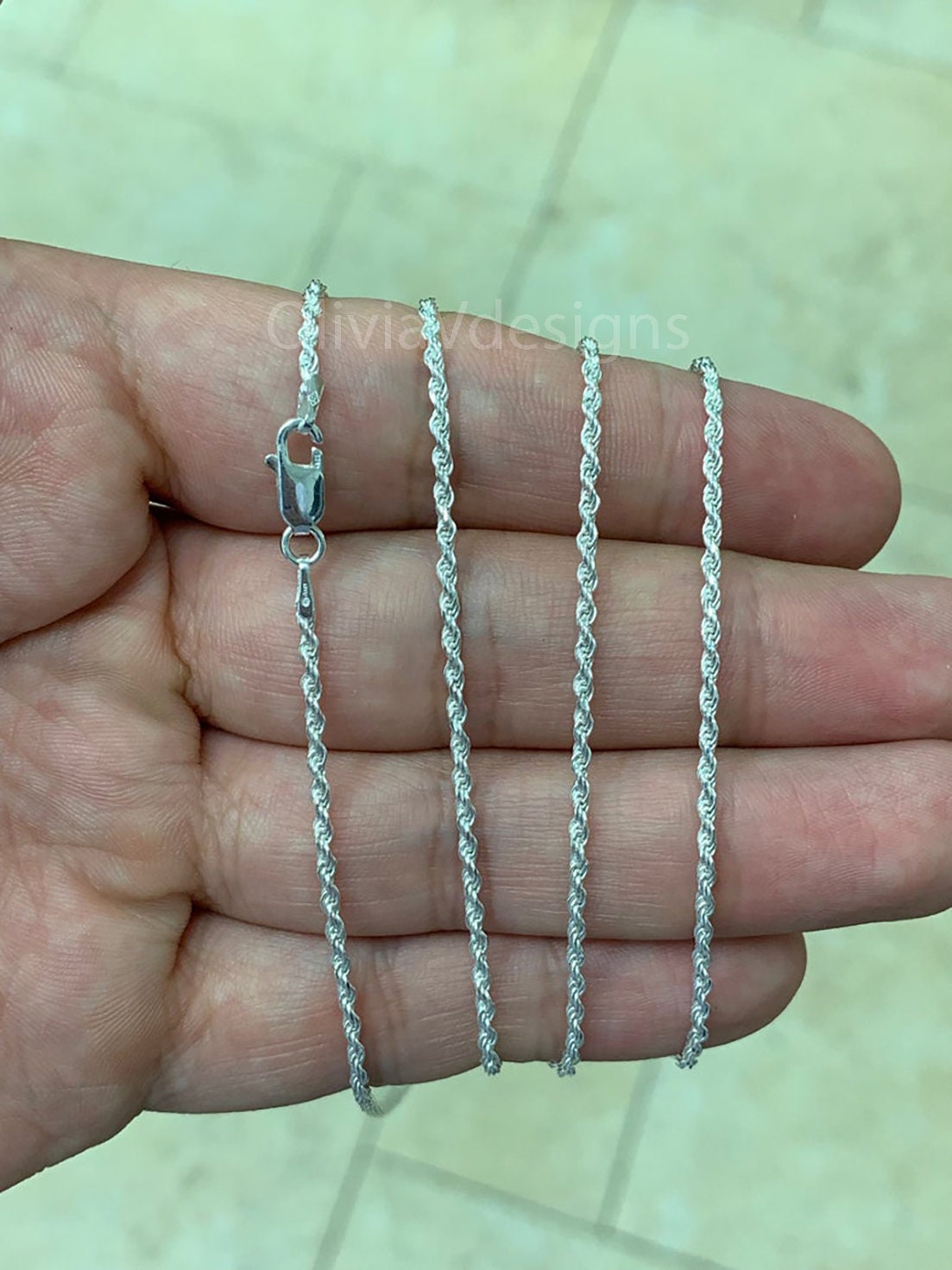 Solid 925 Sterling Silver Italian Rope Chain, 1.5mm, Diamond Cut, Necklace, Made in Italy, Gift For Him, Gift For Her, Rope Necklace