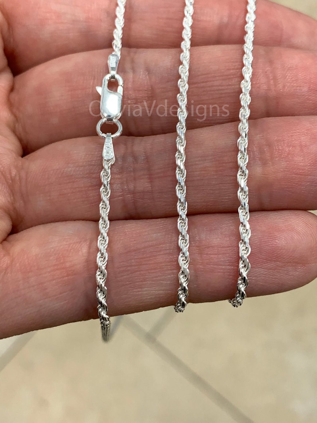Solid 925 Sterling Silver Italian Rope Chain, 2.00mm, Diamond Cut, Necklace, Made in Italy, Gift For Him, Gift For Her, Rope Necklace