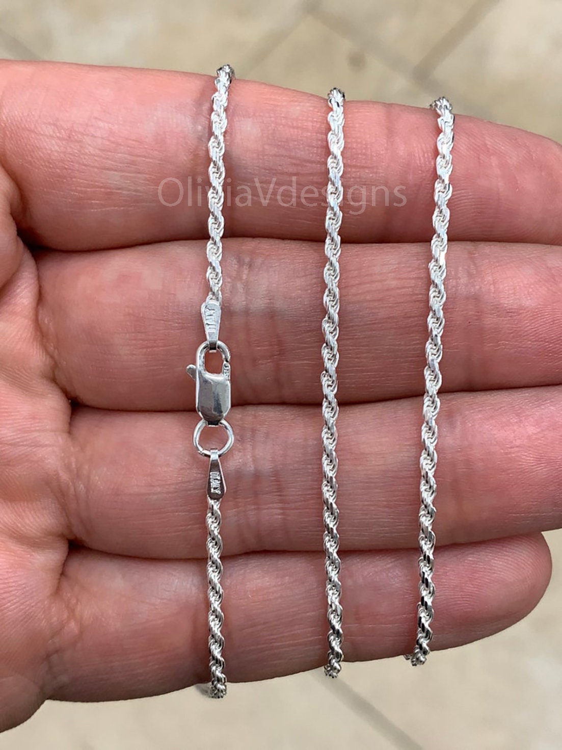 Solid 925 Sterling Silver Italian Rope Chain, 2.00mm, Diamond Cut, Necklace, Made in Italy, Gift For Him, Gift For Her, Rope Necklace
