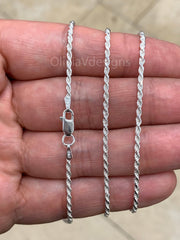 Solid 925 Sterling Silver Italian Rope Chain, 2.00mm, Diamond Cut, Necklace, Made in Italy, Gift For Him, Gift For Her, Rope Necklace