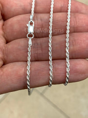 Solid 925 Sterling Silver Italian Rope Chain, 2.00mm, Diamond Cut, Necklace, Made in Italy, Gift For Him, Gift For Her, Rope Necklace