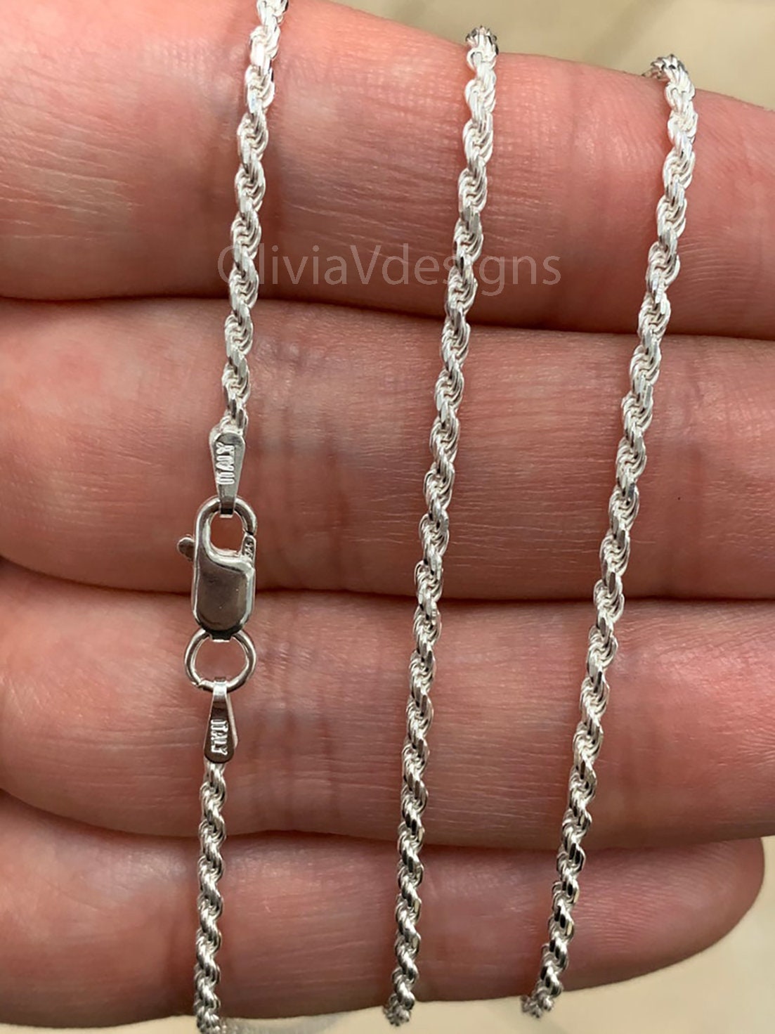 Solid 925 Sterling Silver Italian Rope Chain, 2.00mm, Diamond Cut, Necklace, Made in Italy, Gift For Him, Gift For Her, Rope Necklace